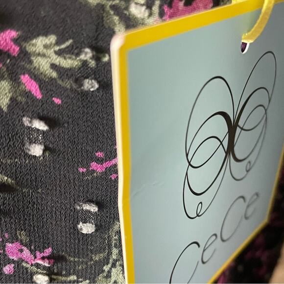 CeCe Floral Print Sheer Sleeve Blouse Black Women’s Sz XS - Picture 6 of 7